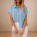 Short Sleeve Cotton Linen Top – Casual Blouse
