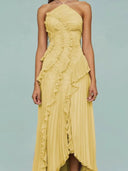 Pleated Halter Maxi Dress – Elegant Flowy Design