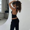 V-Neck Lace Halter Crop Top – Backless & Fitted