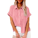 Short Sleeve Cotton Linen Top – Casual Blouse