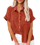 Short Sleeve Cotton Linen Top – Casual Blouse