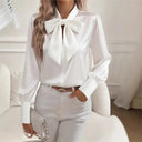 Long Sleeve Satin Blouse – Elegant Bow Tie Shirt