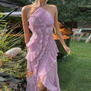 Pleated Halter Maxi Dress – Elegant Flowy Design