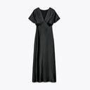 Satin Pleated Maxi Dress – V-Neck & Short Sleeve