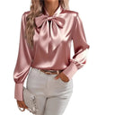 Long Sleeve Satin Blouse – Elegant Bow Tie Shirt