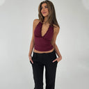 V-Neck Lace Halter Crop Top – Backless & Fitted
