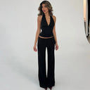 V-Neck Lace Halter Crop Top – Backless & Fitted
