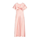 Satin Pleated Maxi Dress – V-Neck & Short Sleeve