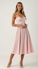 Corset-Style Midi Dress – Strapless & Pleated Design