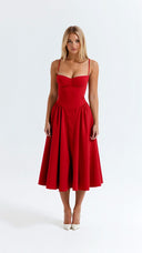 Corset-Style Midi Dress – Strapless & Pleated Design